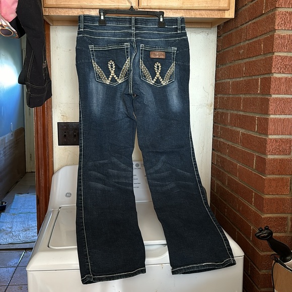 Wrangler Q-Baby No Gap Waistband Denim Dark Blue Jeans Embroidered Pockets 9/10 - Picture 8 of 16